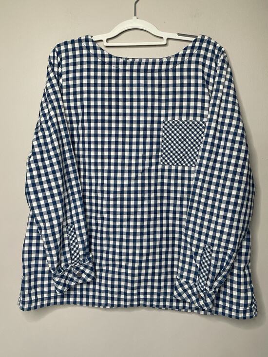 J. Jill Tops - J Jill XL Blue White Gingham Check Cotton Blouse Boat Neck Button Front Cottagec